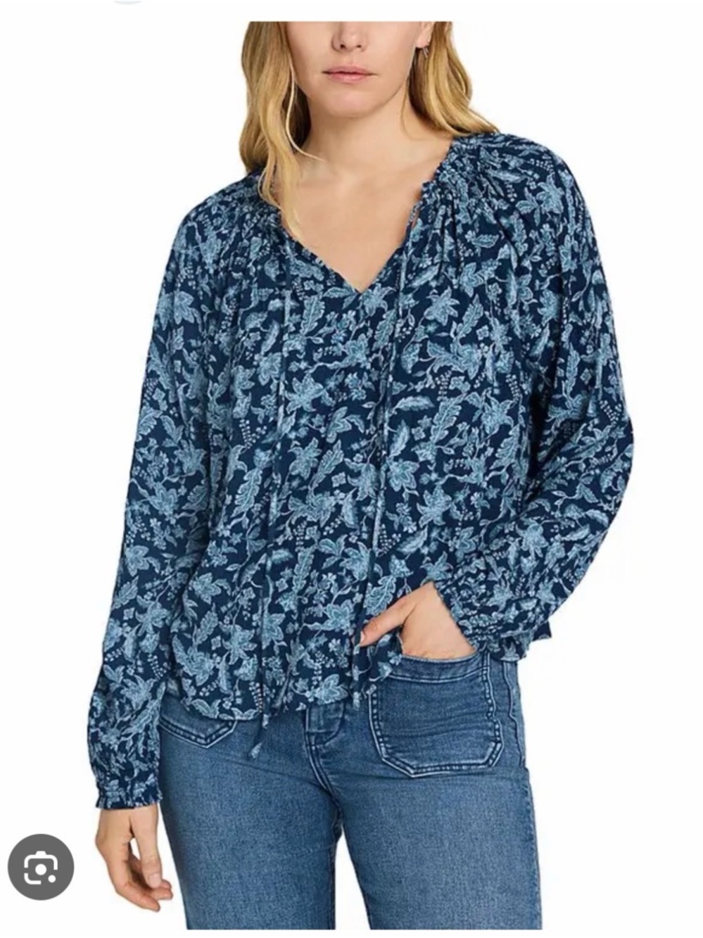 Faherty Emery Blouse in Blue Esna Print M-L